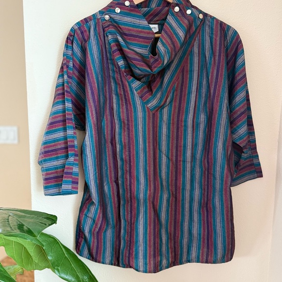 Byer California Tops - Byer California Striped Teal and Burgundy Tunic
